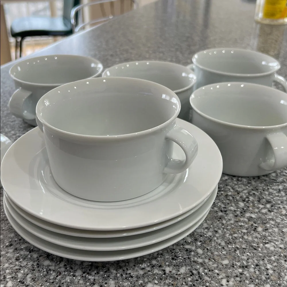 Crate&Barrel Glossy White Ceramic Saucer and bawl